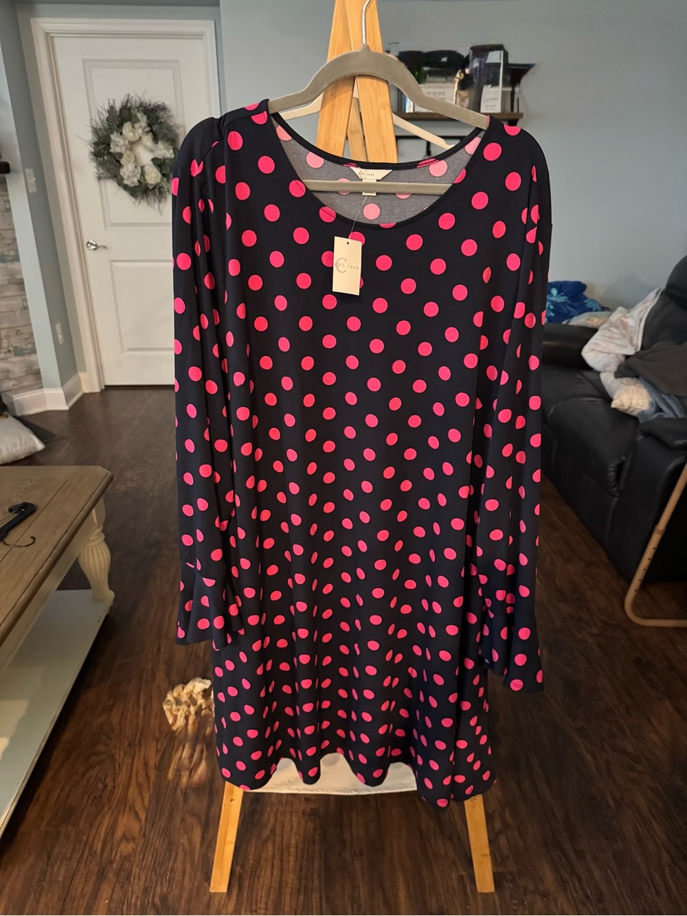 Cato Black Long Sleeve Dress with Pink Polka Dots